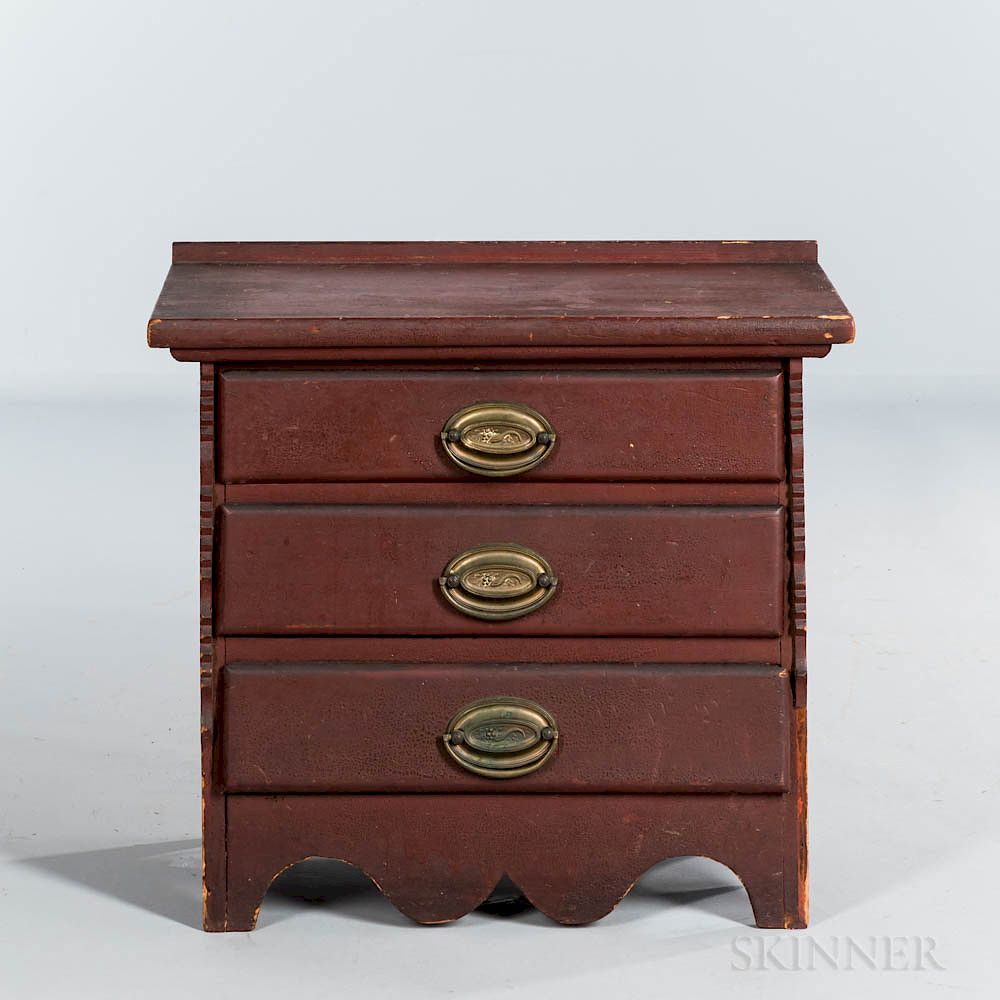 Appraisal: Red-painted Pine Child's Chest of Three Drawers Red-painted Pine Child's