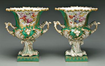 Appraisal: Pair Old Paris urns large scale each with hand painted