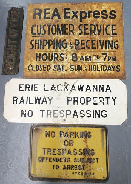 Appraisal: Four railroad signs- Freight Office x REA Express Shipping x