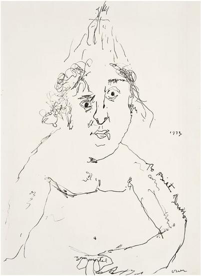 Appraisal: Zero MOSTEL American - Self-portrait ink on recto and verso