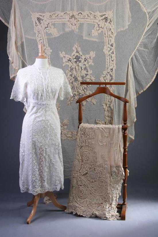 Appraisal: FOUR LACE ITEMS Including an Edwardian summer eyelet lace dress