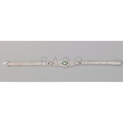 Appraisal: ART DECO DIAMOND PLATINUM STRAP BRACELET Centrally decorated with marquise