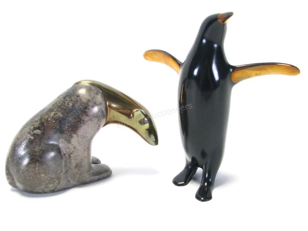 Appraisal: Loet Vanderveen Bronze Penguin and Polar Bear black penguin with