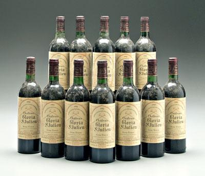 Appraisal: bottles red Bordeaux wine Chateau Gloria Saint Julien Excellent condition