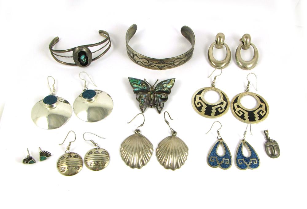 Appraisal: EIGHTEEN ARTICLES OF NATIVE AMERICAN JEWELRY including two silver cuffs