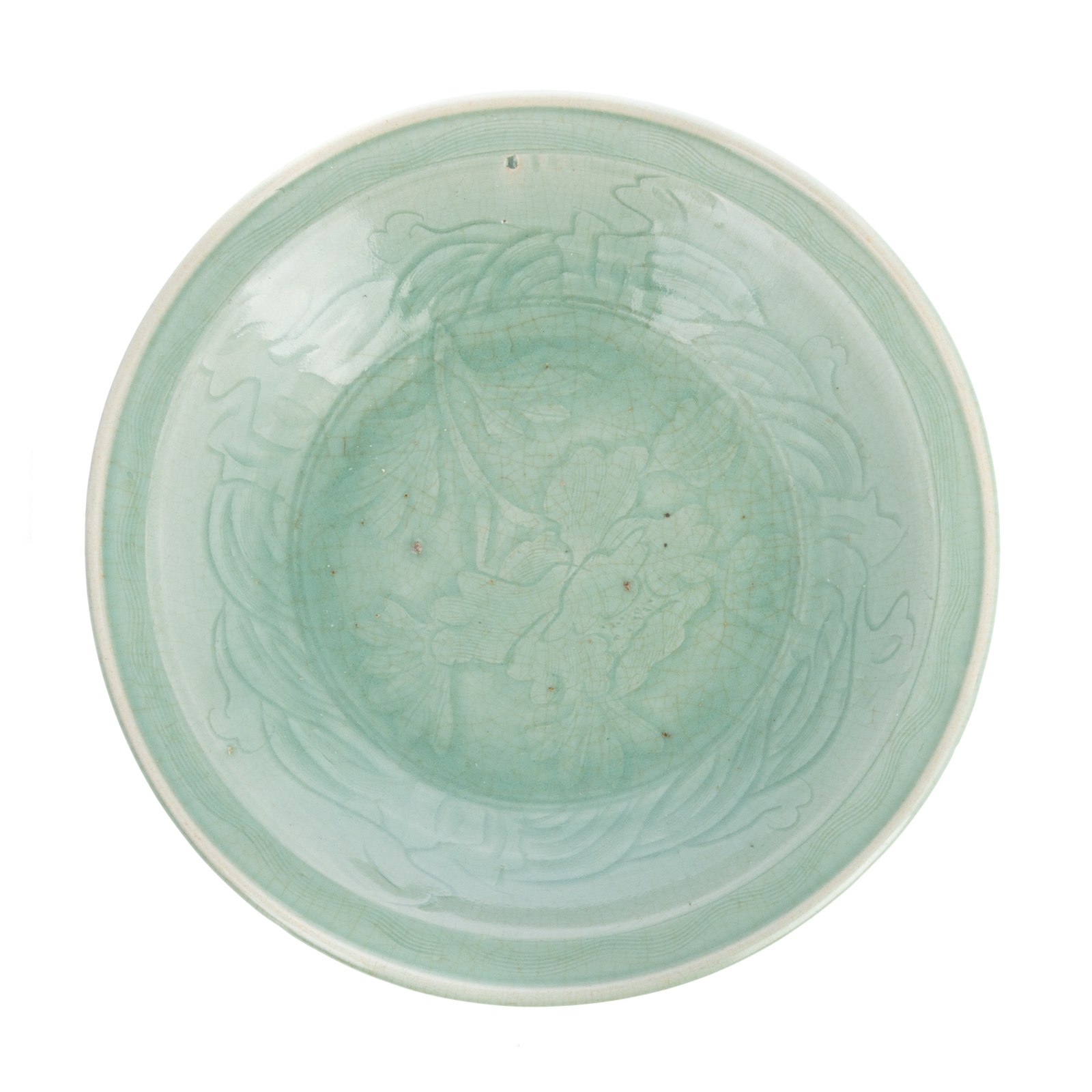 Appraisal: CHINESE CELADON PORCELAIN BOWL Ming Dynasty Jiajing - large heavily