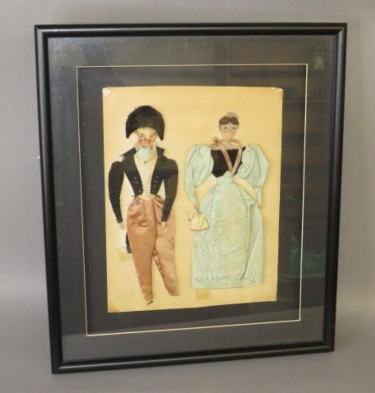 Appraisal: DISPLAY FRAMED PAIR OF FABRIC DRESSED CARDSTOCK DOca - each