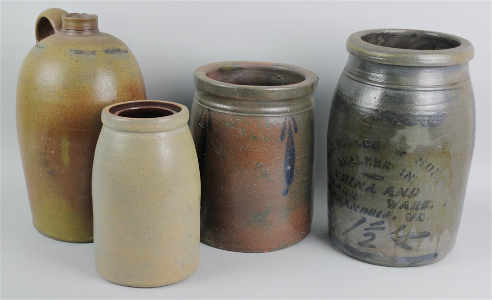 Appraisal: FOUR AMERICAN SALT GLAZED STONEWARE VESSELS INCLUDING MILLER ALEXANDRIA VA