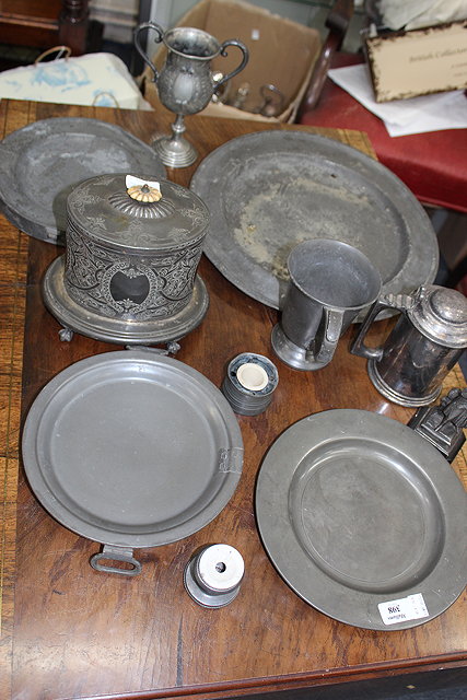 Appraisal: A SMALL COLLECTION OF ANTIQUE PEWTER to include a two