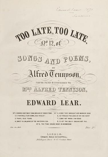 Appraisal: LEAR Edward - Alfred Lord TENNYSON - and Edward RIMBAULT