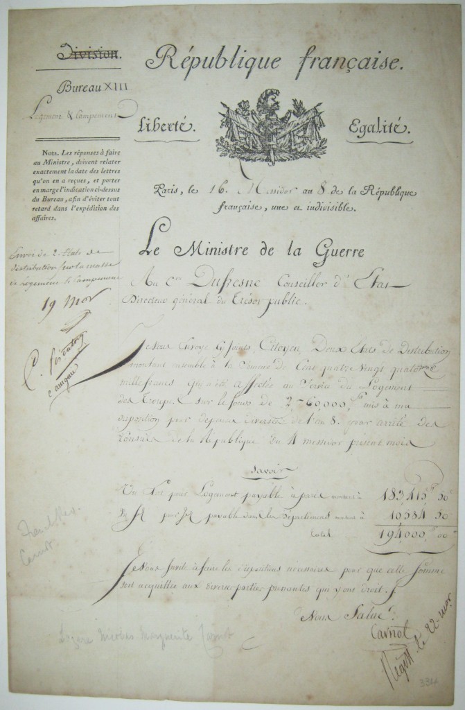 Appraisal: NAPOL ON CARNOT LAZARE NICOLAS MARGUERITE Letter Signed Carnot as