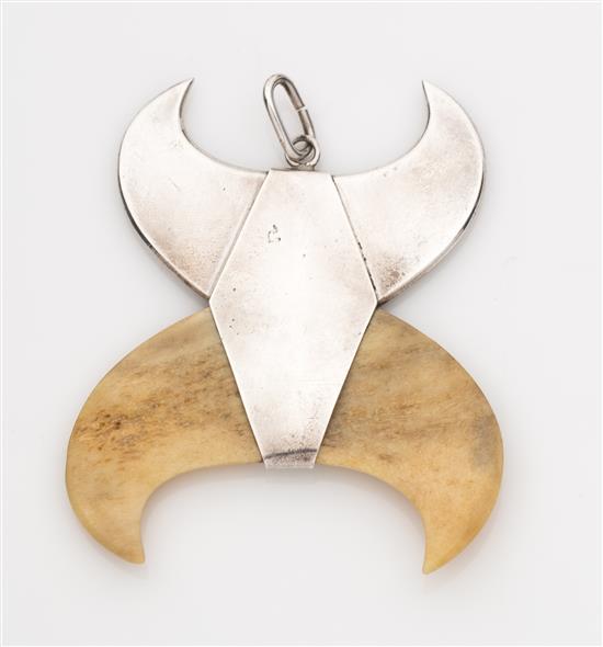 Appraisal: Sale Lot A Modernist Silver and Bone Bull Horn Motif