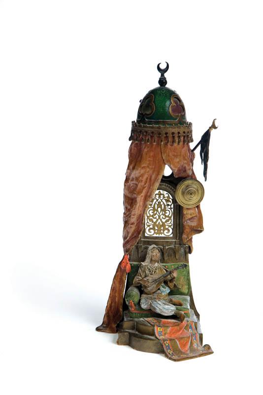 Appraisal: ARABIAN-THEMED TABLE LAMP Austria early th century cold-painted bronze Mandolin