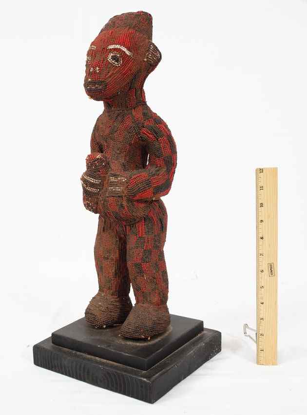 Appraisal: CARVED AFRICAN CAMEROON PRESTIGE BEADED FIGURE '' x '' x