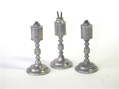 Appraisal: Three pewter cylinder-form font lamps roswell gleason - dorchester ma