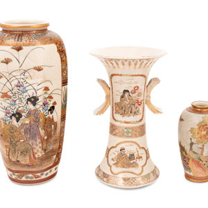 Appraisal: Three Japanese Satsuma Vases th Century comprising a baluster example