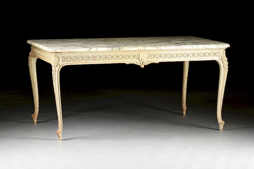 Appraisal: AN ELEGANT LOUIS XV XVI TRANSITIONAL STYLE MARBLE TOPPED AND