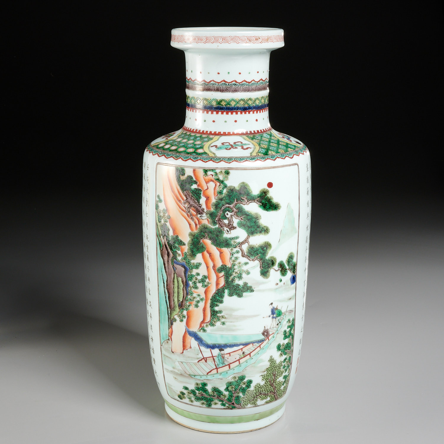 Appraisal: CHINESE FAMILLE VERT ROULEAU VASE Qing Dynasty th c polychrome