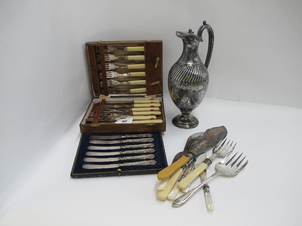 Appraisal: A tray lot of EP - claret jug fish cutlery