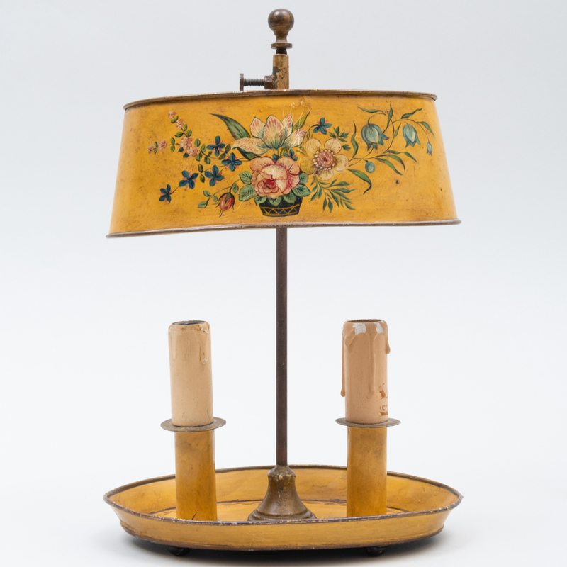 Appraisal: YELLOW T LE CANDLESTICK LAMP x x in Condition Wear