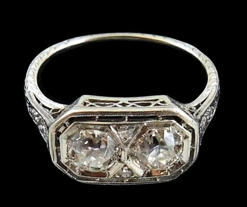 Appraisal: JEWELRY Platinum Edwardian diamond filigree ring tested platinum engraved with