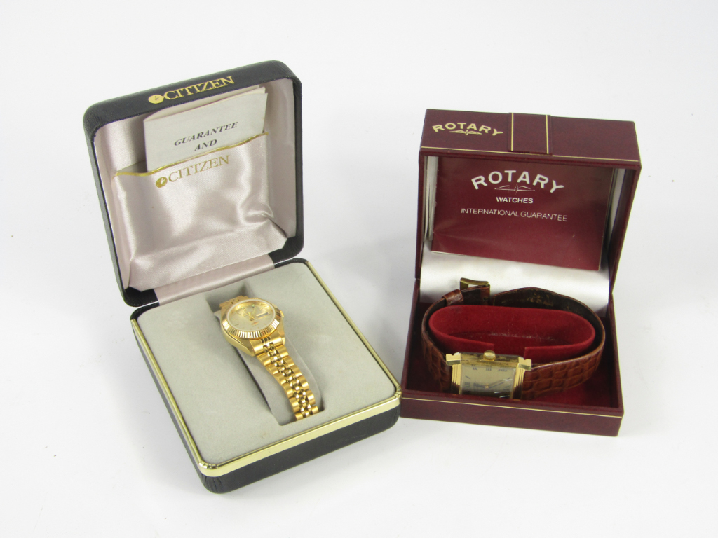 Appraisal: A Rotary gentleman's gold plated wristwatch circa rectangular dial bearing