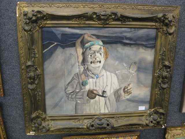 Appraisal: Swanson Watercolor Clown with Chamberstick lollipop wearing night clothes cap