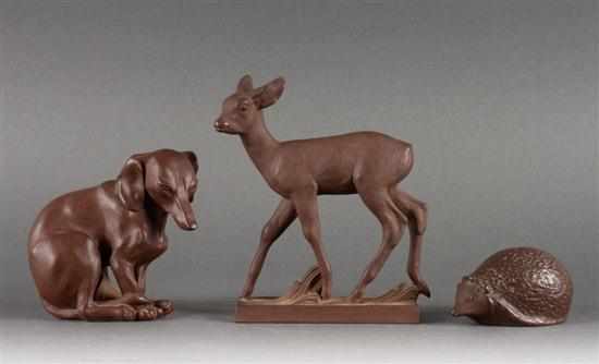 Appraisal: Three Meissen Bottger stoneware animals th century fawn dachshund and