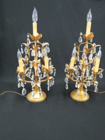 Appraisal: Pair of Italian Gilt Metal Lamps teardrop prisms