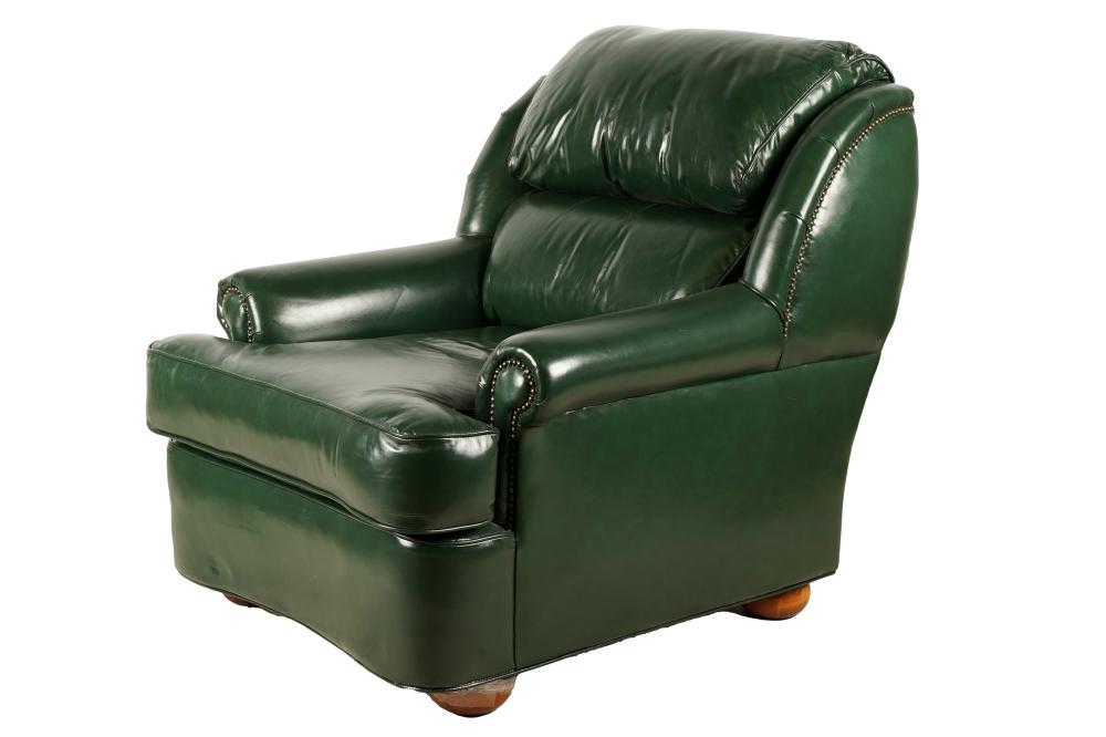 Appraisal: LEATHER FACTORY GREEN LEATHER CLUB CHAIRwith manufacturer's label Condition good