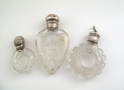 Appraisal: Three mounted cut glass scents an American heart-shaped example c