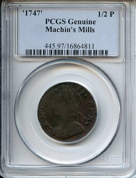 Appraisal: Machin's Mills Halfpenny Genuine Environmental Damage PCGS Vlack - A