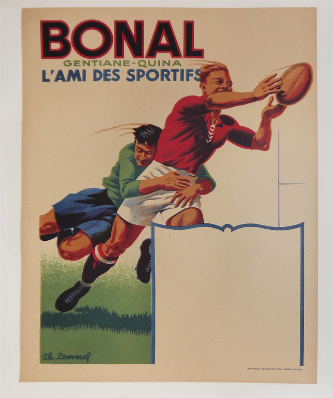 Appraisal: BONAL RUGBY ADVERTISING POSTER Circa 's by French artist Charles