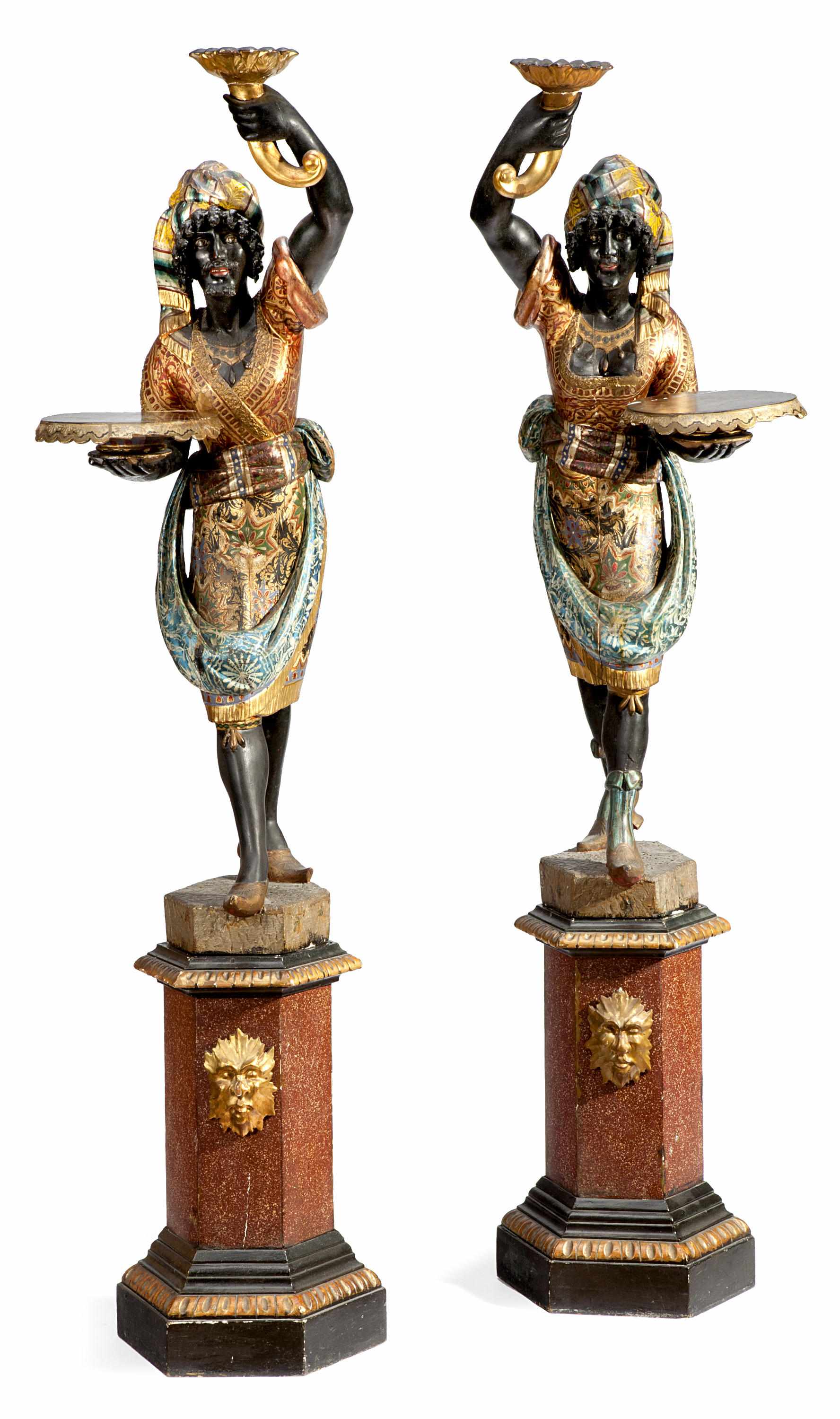 Appraisal: A pair Venetian polychrome decorated figural torchres second half th