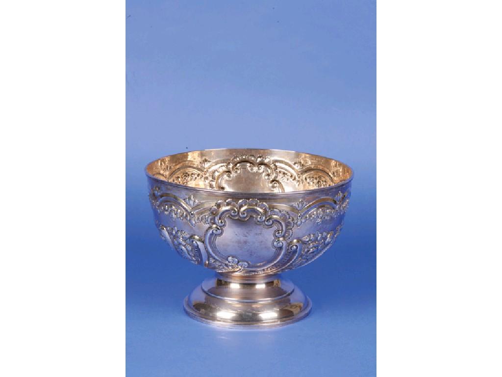 Appraisal: AN EDWARDIAN ROSE BOWL of circular form embossed with flowers