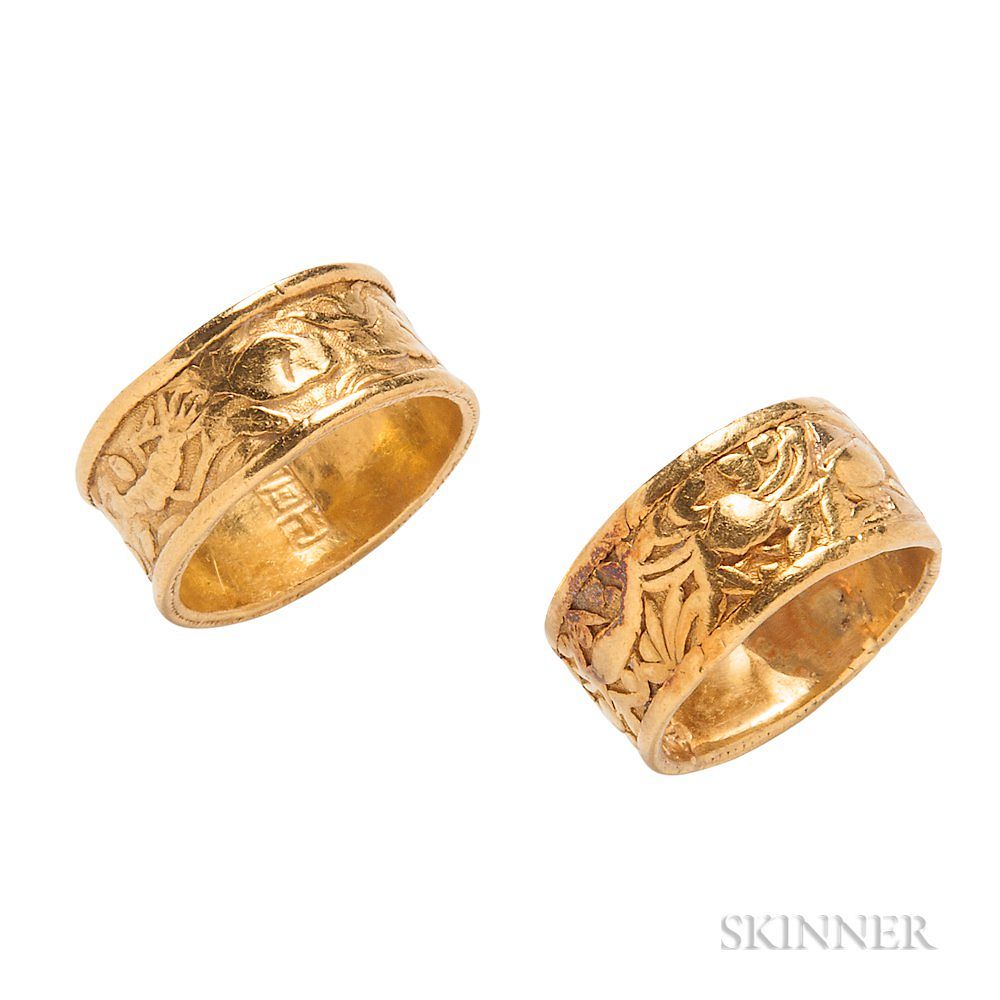 Appraisal: Two Antique High-karat Gold Bands Two Antique High-karat Gold Bands