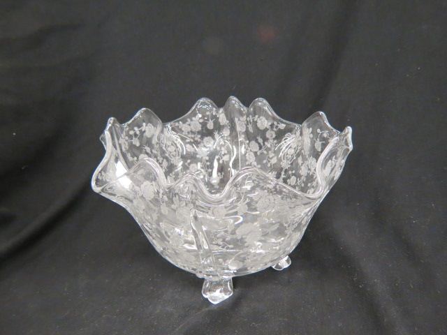 Appraisal: Etched Glass Footed Bowl diameter deep excellent