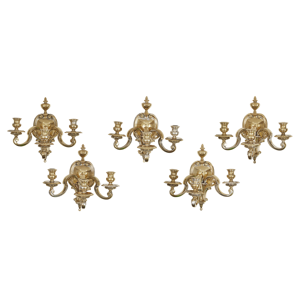 Appraisal: SET OF FIVE GEORGIAN STYLE BRASS WALL LIGHTS TH CENTURY