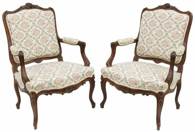 Appraisal: lot of French Louis XV style mahogany armchairs late th