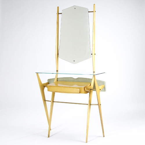 Appraisal: ITALIAN Single-drawer vanity with glass top and mirror x x