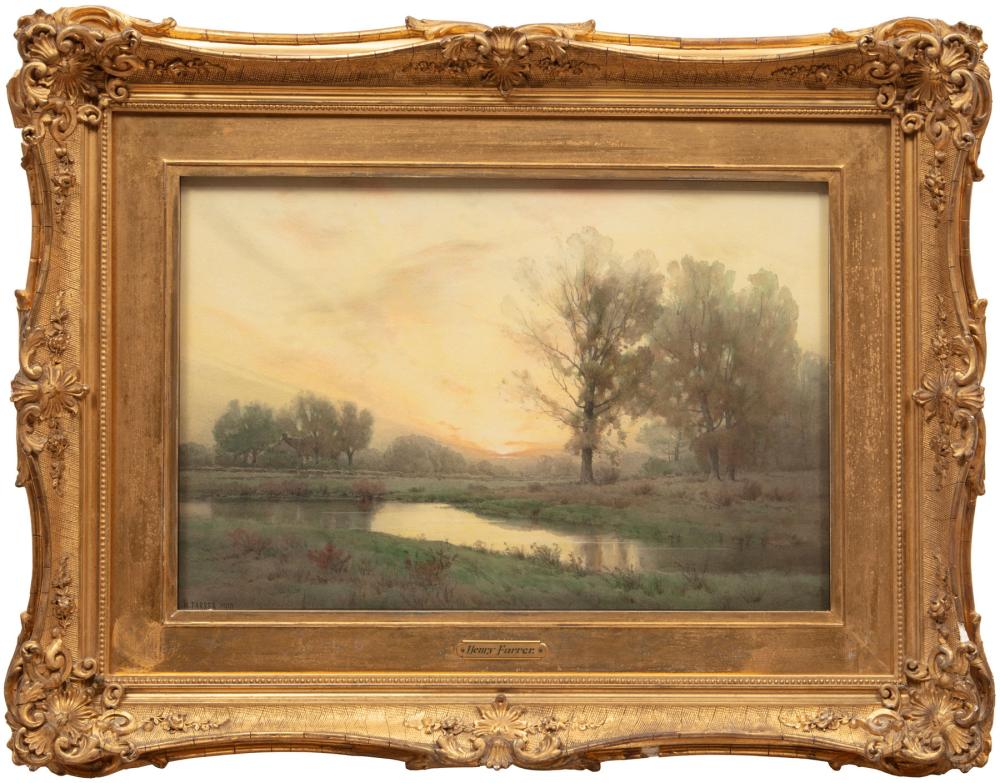 Appraisal: Henry Farrer British American - Landscape with Creek watercolor on