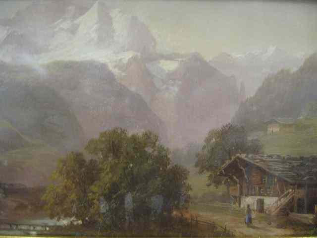 Appraisal: German Miniature Painting of Farm Houseby the Alps '' x