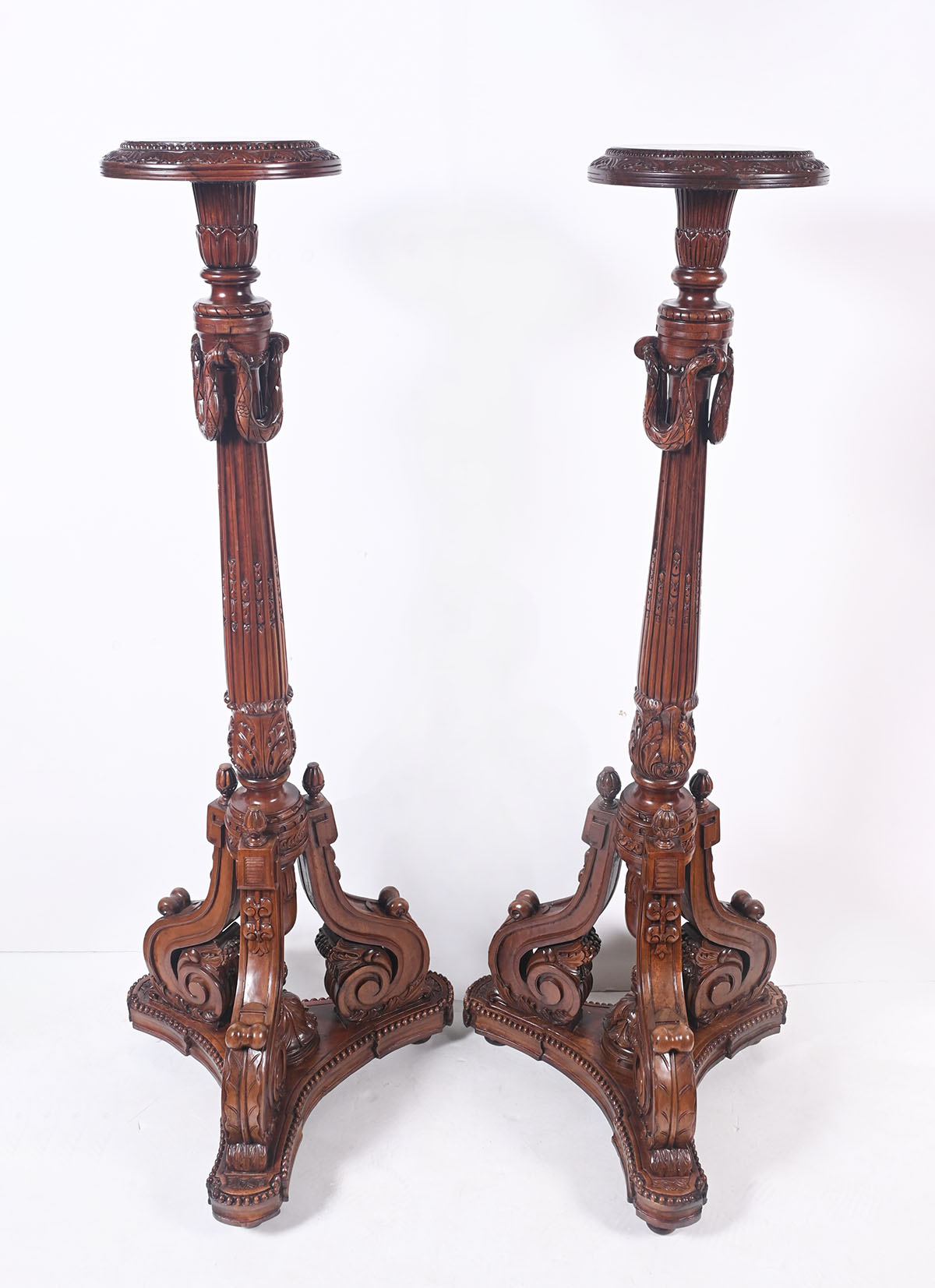 Appraisal: PAIR OF CARVED WOODEN FERN STANDS - Carved fern stands