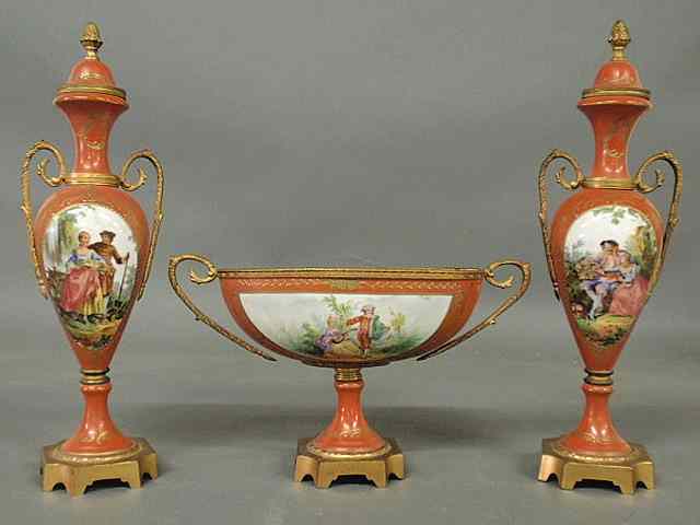 Appraisal: Three-piece French porcelain garniture set late th c each with