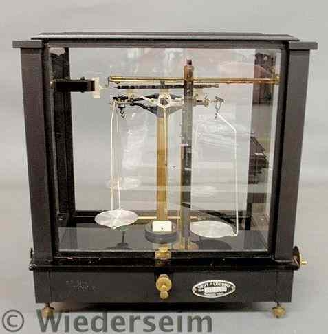 Appraisal: Black aluminum glass and wood mineral scale by Wm Ainsworth