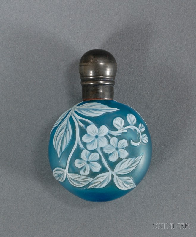 Appraisal: Cameo Glass Perfume Attributed to Thomas Webb Glass and silver