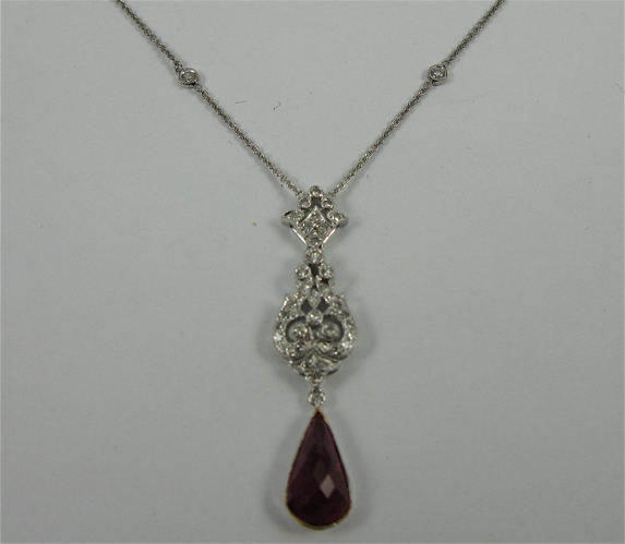 Appraisal: RUBY DIAMOND AND K WHITE GOLD PENDANT NECKLACE the pendant