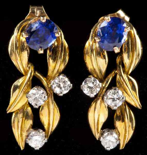 Appraisal: Pair of Sapphire Stud Earrings and Diamond Jacketseach earring consisting