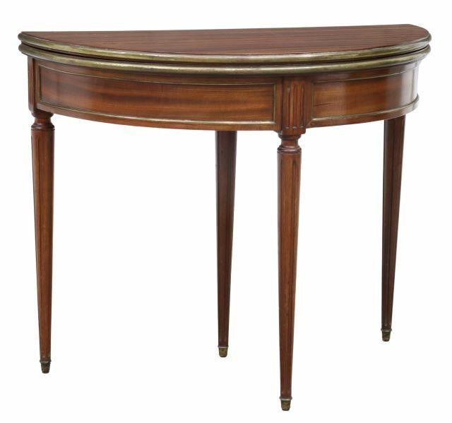 Appraisal: French Louis XVI style mahogany demilune games table th c