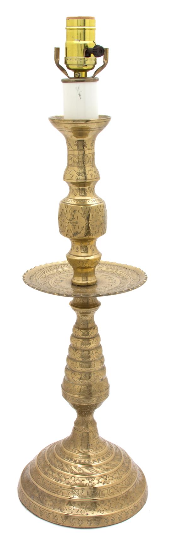 Appraisal: Sale Lot An Indian Embossed Brass Table Lamp Height inches